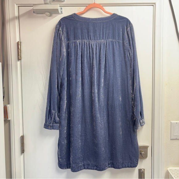 NWT Anthropologie Melody Crushed Velvet Blue Long Sleeve Tunic Mini Dress - Picture 3 of 10